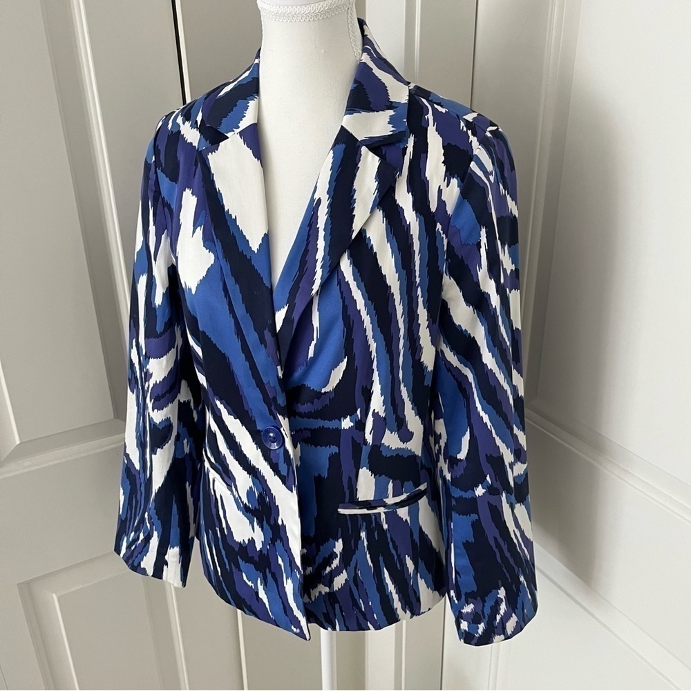 Chico’s Animal Print Blazer – Blue Purple Structured Statement Jacket, US Small - Picture 4 of 16